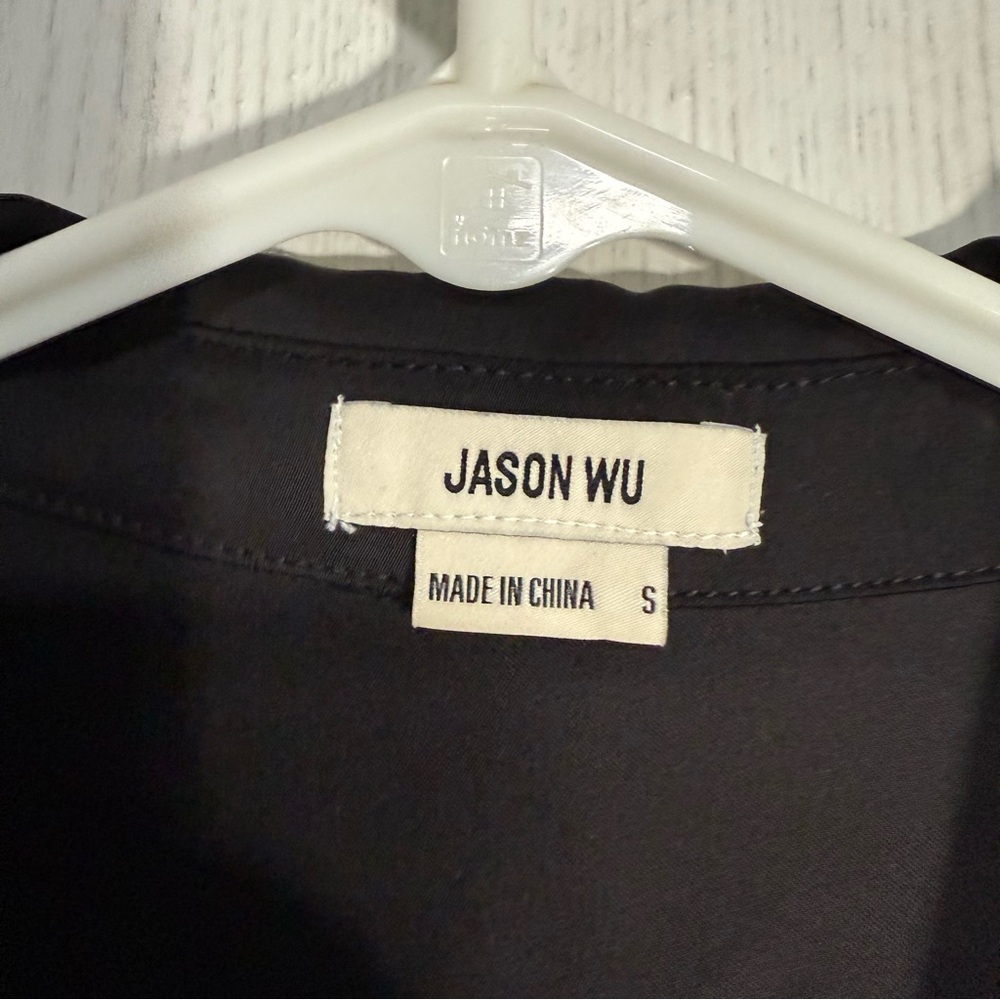 Jason Wu Black Satin Button Up Blouse With Rhines… - image 7